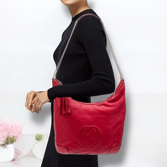 Authentic Gucci Patent Pink Fuchsia Soho Fringe Tassel Chain Tote Bag GORGEOUS! - Picture 5 of 16